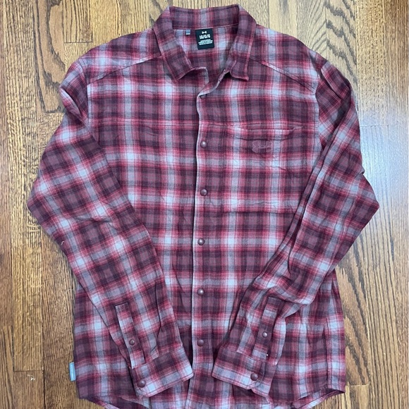 Under Armour Men's Red Gray Button Down Flannel Size Large - Picture 1 of 11